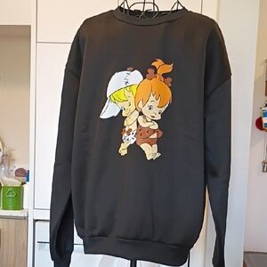 Black Pullover Sweatshirt with Cartoon Front Print